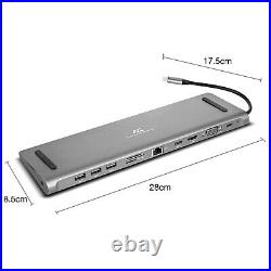 11in1 Laptop USB-C Docking Station Hub Adapter3x USB HDMI RJ45 VGA Under Laptop