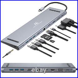 11in1 Laptop USB-C Docking Station Hub Adapter3x USB HDMI RJ45 VGA Under Laptop