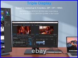 13-in-1 USB C Docking Station Triple 4K Display Type C Adapter 65W PD Charing