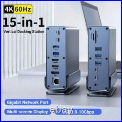 15 in 1 USB-C Docking Station 4K HD Vertical Hub with Triple Monitor, RJ45 1000M 15 in 1 USB-C Docking Station 4K HD Vertical Hub with Triple Monitor, RJ45 1000M