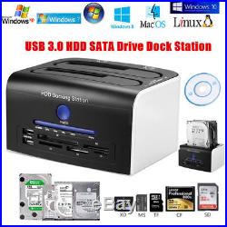 2.5 3.5 USB 3.0 Hard Drive Docking Station Dual Bay Card Reader HDD SATA SSD