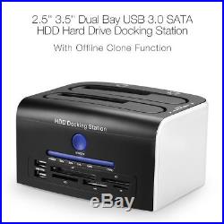 2.5 3.5 USB 3.0 Hard Drive Docking Station Dual Bay Card Reader HDD SATA SSD
