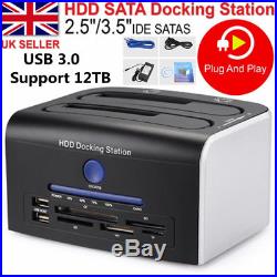 2.5 3.5 USB 3.0 Hard Drive HDD SATA Docking Station Dual Bay Card Reader TF
