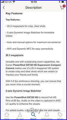 Canon PowerShot SX720 HS 20.3mp 40x Optical Zoom Digital Compact Camera Black