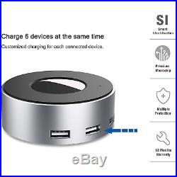 Charging Station Dock USB Multiplier Smartphone Mobile Charger 6 Ports Desktop