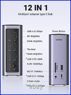 Docking Station Laptop USB C Docking Station 8K@30Hz 13-in-1 Triple DisPlay 100W