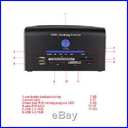 Dual Bay USB 2.5 3.5 SATA Hard Disc Drive Docking Station OTB HDD Card Reader