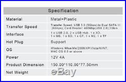 Dual Bay USB 2.5 3.5 SATA Hard Disc Drive Docking Station OTB HDD Card Reader