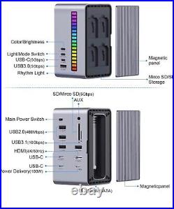 Hagibis USB C Docking Station Monitor, LED Strip Light USB-C Hub Type-C Adapter