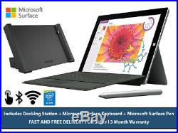 Microsoft Surface 3 10.8 128GB + 4G Tablet, Docking Station, Keyboard and Pen