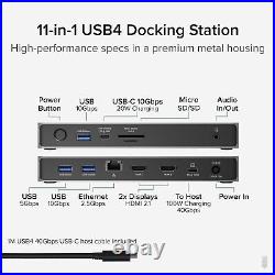 Plugable 11-in-1 USB C Docking Station Dual 4K 120Hz HDMI 2.1, 100W, 2.5Gbit