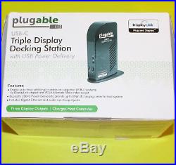 Plugable USB-C Triple Display Docking Station with Charging Support 2xHDMI 1xDVI