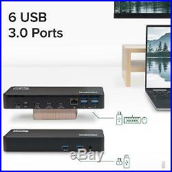 Plugable USB C Triple Display Docking Station with Laptop Charging, Thunderbolt 3