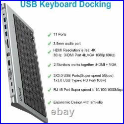 QGeeM Aluminum Alloy Keyboard + 11 In 1 USB-C Hub Docking Station Adapter With /