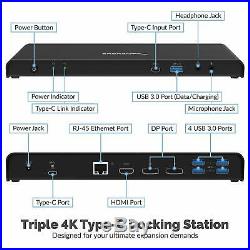 Sabrent 10 Port Usb Type-C Triple 4K Display Docking Station With Charging Capac