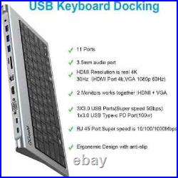 Tastatur 11-in-1-USB-C-Hub-Dockingstation-Adapter mit HDMI VGA USB-C PD3.0 RJ45