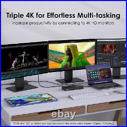 Triple 4K Display USB C Docking Station 100W Charging RJ45 10Gbps Data Transfer