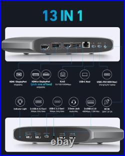 Triple Display 13in1 USB 3.2 C Docking Station Displaylink, 100W Charging Triple Display 13in1 USB 3.2 C Docking Station Displaylink, 100W Charging