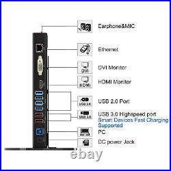 USB3.0/USBC Universal Dual Display Docking Station DVI/VGA/HDMI Gigabit Ethernet