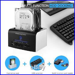 USB 3.0 Dual SATA HDD Hard Drive Docking Station Card Reader 2.5/3.5 SSD Bay