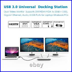 USB 3.0 Universal Laptop Docking Station Dual Monitor HDMI DVI VGA Gigabit