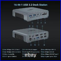 USB C Docking Station, 16-IN-1 Laptop Dock Triple Display with 4K@60Hz HDMI & DP