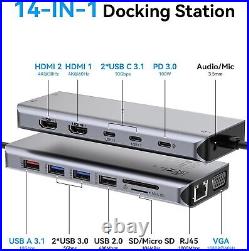 USB C Docking Station 2 HDMI, Laptop Docking Station Dual Monitor USB C Dock Tri