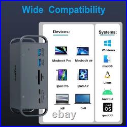 USB C Docking Station Dual Monitor, 15 in 1 Laptop Dock 3 Display 4K 60Hz