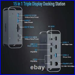 USB C Docking Station Dual Monitor, 15 in 1 Laptop Dock 3 Display 4K 60Hz