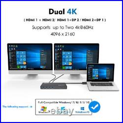 USB C Docking Station Dual Monitor 65W Charging 2HDMI DP USB3.0 for Windows Mac