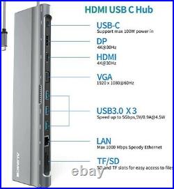 USB C Docking Station Dual Monitor, Universal USB C Dock, 4K HDMI, DP, VGA