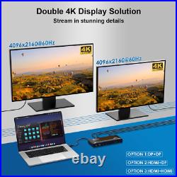 USB C Docking Station Dual Monitors 100W Charging 2HDMI 2DP Dual 5K/4K 6 USB 3.0