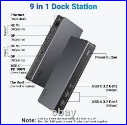 USB C Docking Station for M1 / M2 MacBook, 9-in-1 4K@60Hz 100W PD 10Gbps USB-C