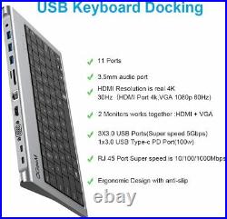 USB C HUB Adapter, QGeeM 11 in 1 USB C Docking Station with Keyboard, USB C to