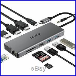 USB C HUB, EUASOO 11 in 1 Triple Display USB C Adapter Docking Station with 2 HD