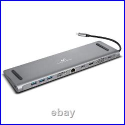 USB-C Laptop HUB Adapter 11in1 Docking Station 3x USB HDMI VGA AUX RJ45 Cards UK