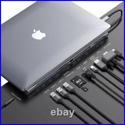 USB-C Laptop HUB Adapter 11in1 Docking Station 3x USB HDMI VGA AUX RJ45 Cards UK