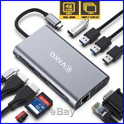 VAKO 12 Ports Docking Station USB C Hub Triple-Display USB C Adapter with DUAL C