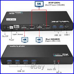 WAVLINK USB C 5K Dual 4K Docking Station 2×HDMI DisplayPort 6×USB 3.0 Audio Mic